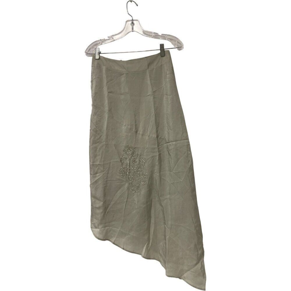 Zara Womens Skirt Small Gray Asymmetric Embellished Midi Viscose 6895/955 NWT